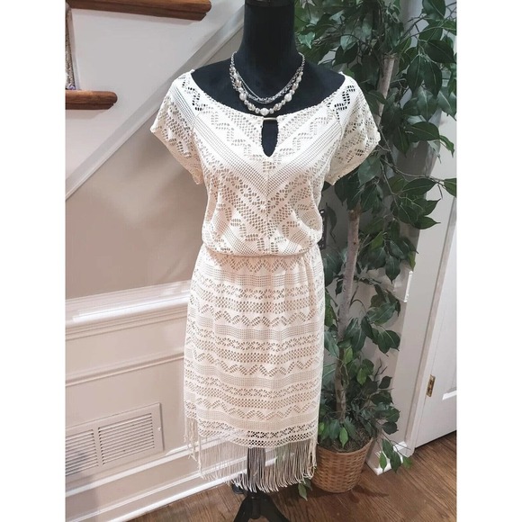 Bluet Womens White Polyester Round Neck Short Sleeve Knee Length Dress Size 16 - Picture 1 of 13